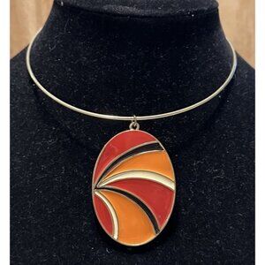 Retro Enamel Rigid Choker Tube Necklace Gold Tone 60s 70s Style